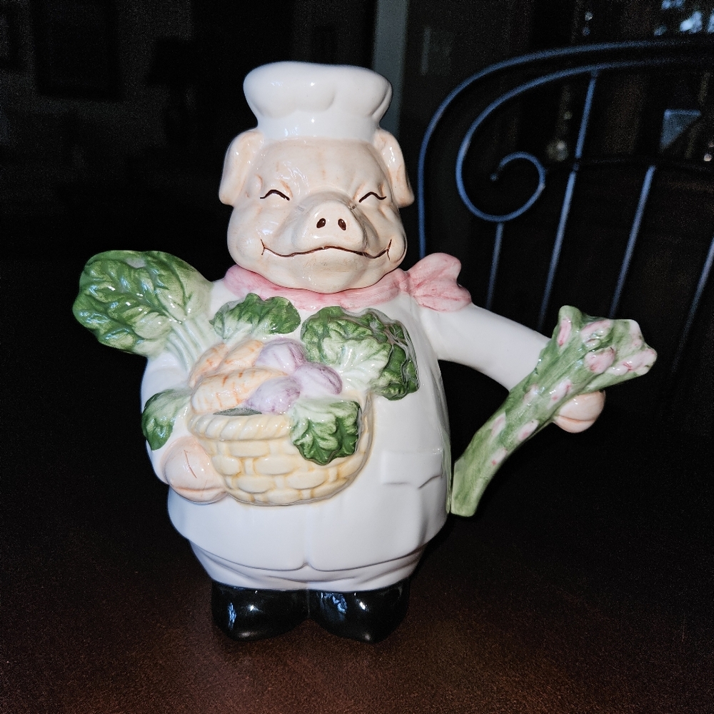 TEA POT CHEF PORKE` - Veggie Toting Ceramic Pig